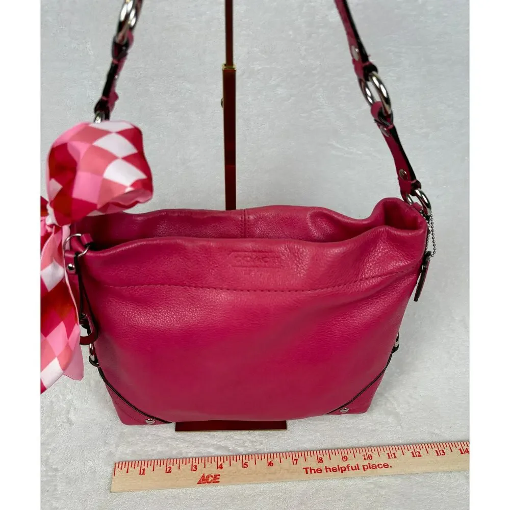 Coach Medium Y2K Carly in Fuchsia/Barbie Pink Pebbled Leather with Scarf